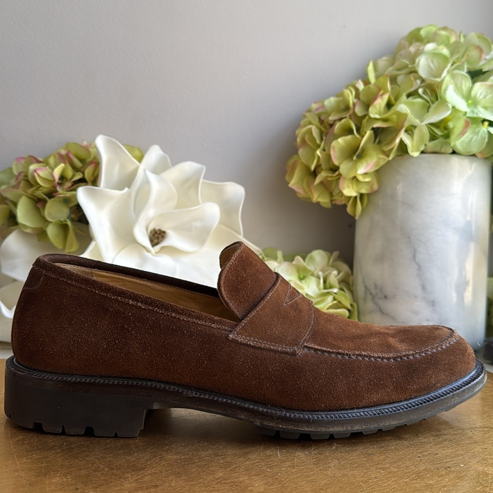 Bruno Magli Ken Lug Sole Penny Loafer in Chestnut Suede | Bologna Construction - Picture 4 of 16